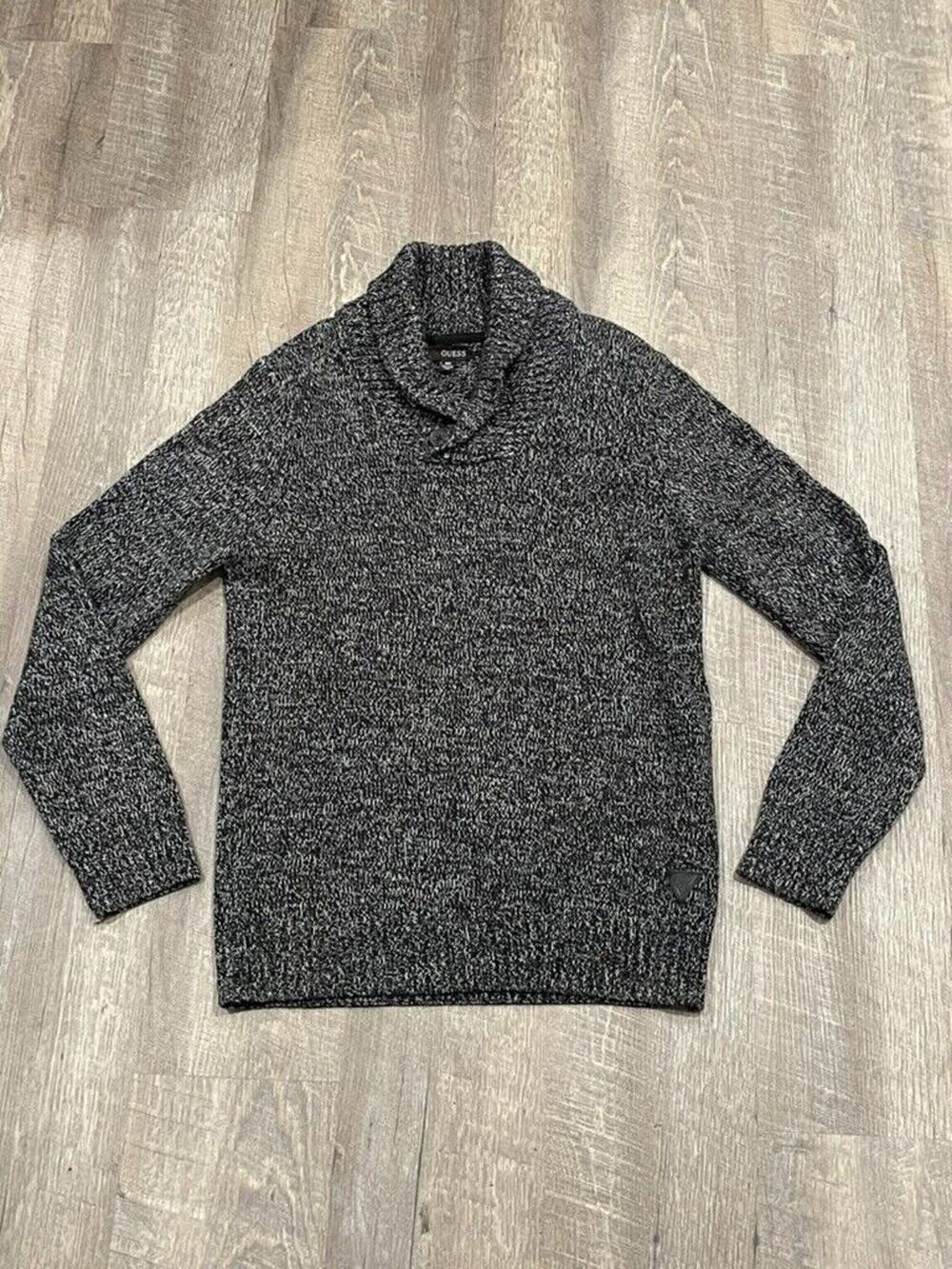 Vintage Guess Shawled Collared Sweater Men's M, Black Marled Design
